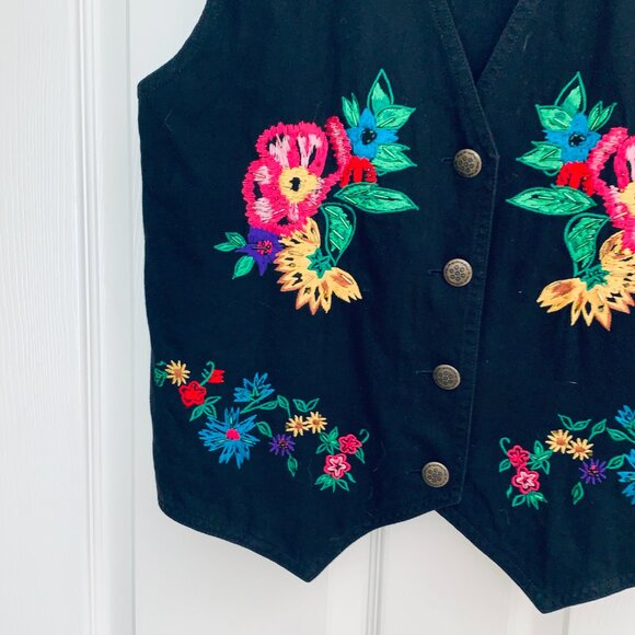 VEST EMBROIDERED Woman  Decorative Buttons Pointed Front Back Tie M - Picture 6 of 9